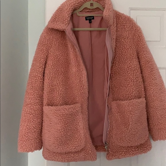 TOPSHOP Pink Teddy Coat US Size 10 - Picture 4 of 8